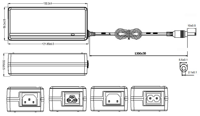 Mechanical Drawing - Power Partners PSAD65 Power Supplies